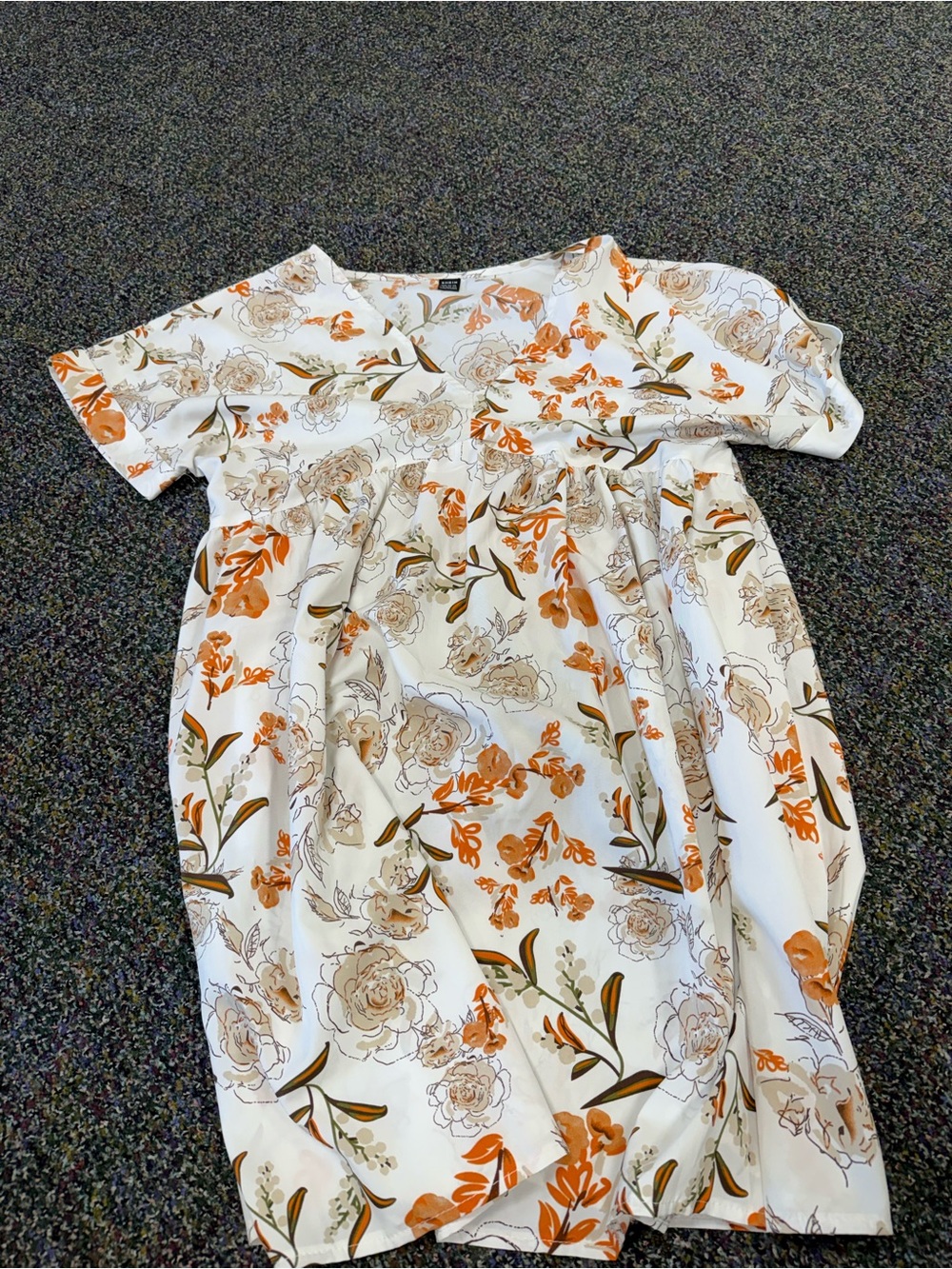 SHEIN White Dress with Orange & Tan Floral Print